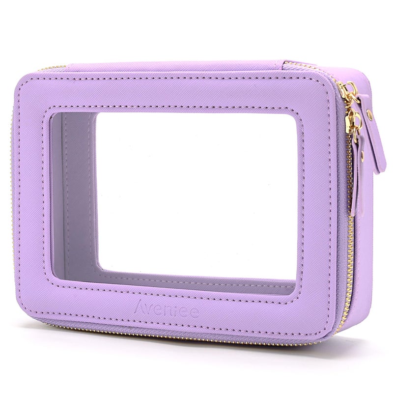 Aveniee Clear Makeup Bag Organizer Travel Toiletry Bag Cosmetic Case for Women Portable Make Up Skincare Pouch Car Organizer Bag with Zippers for EssentialsLilac